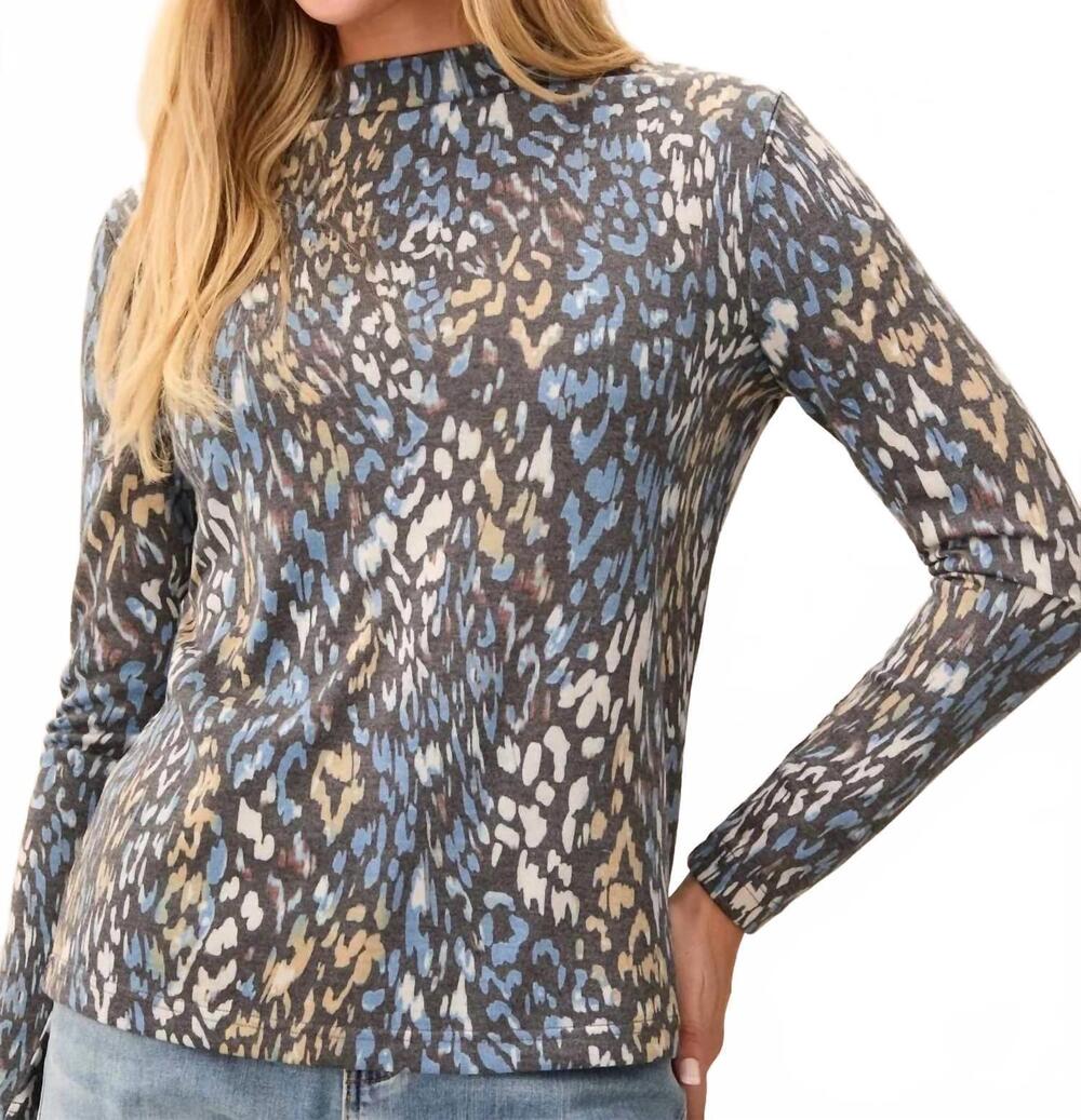 NEW MB BY TRIBAL soft knit funnel neck long sleeve top in multi